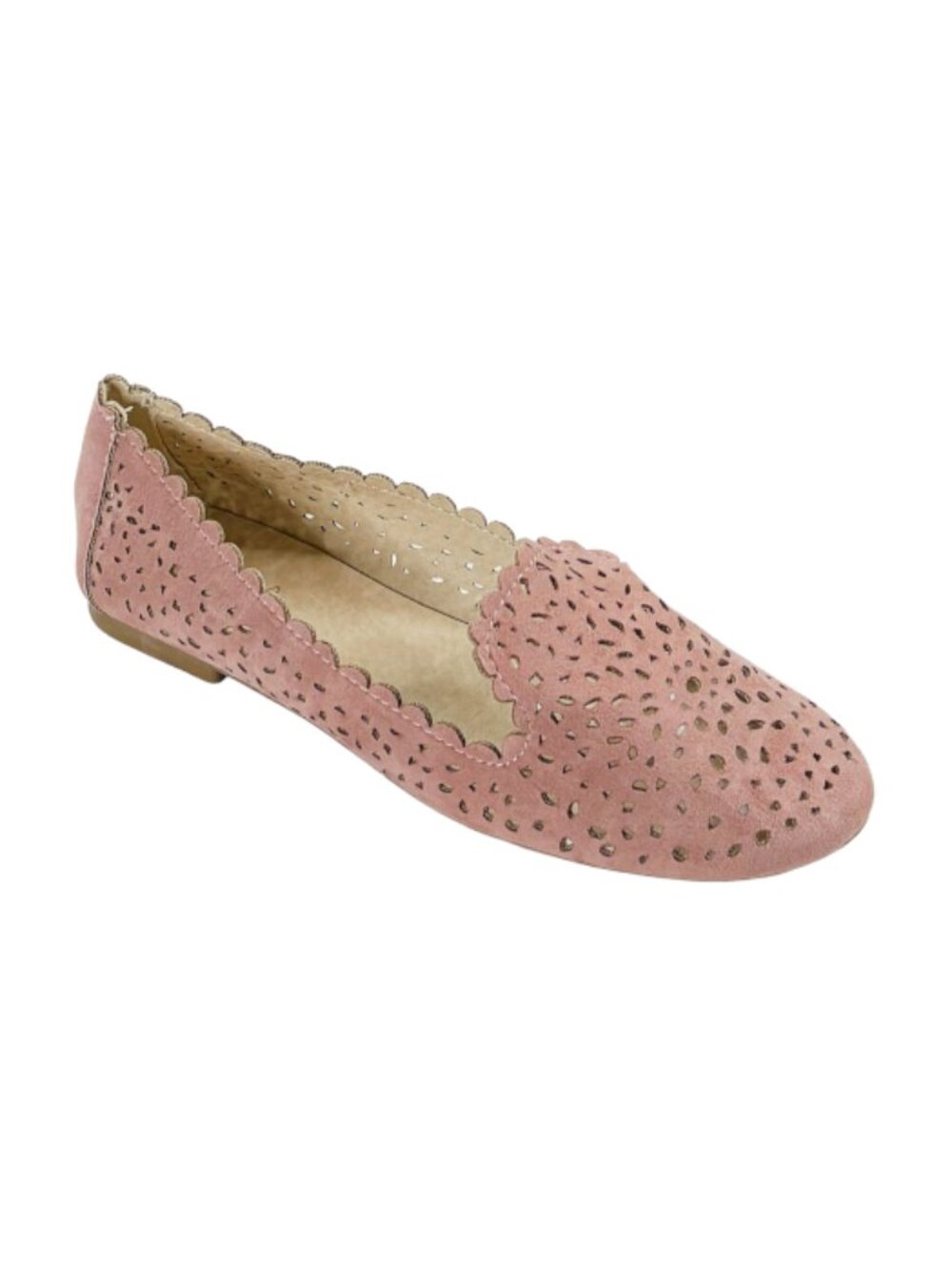 Qupid Shore-01 Women’s Mauve Su Pu Laser Cut Scalloped Ballet Flats